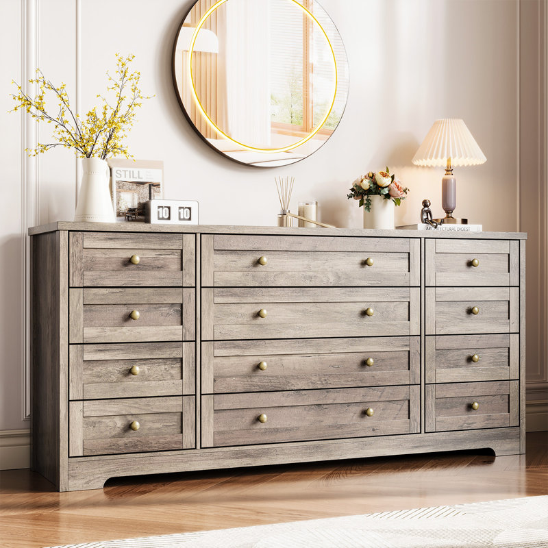 Commode en bois pour chambre à coucher et meuble télé pour téléviseur de 75 pouces - Commode moderne à 12 tiroirs pour le salon, le couloir et le vestibule