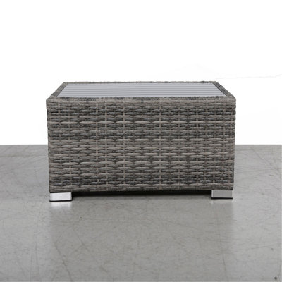 Mixed Grey Slatted Side Table With Aluminum Top – Fully Assembled