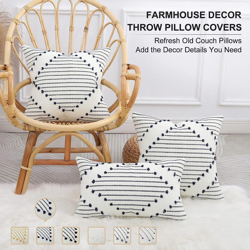 Housse de coussin , Bleu marine / blanc crème