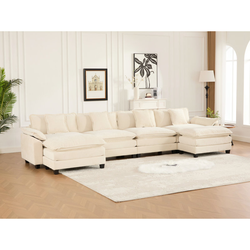 Canapé modulaire en forme de U Grid, canapé surdimensionné avec repose-pieds, Chenille beige, H 33 po x l 153 po x P 30 po