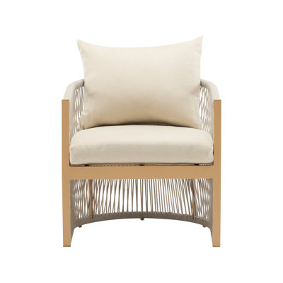 Chaise courbée moderne en aluminium beige, tissée à la corde, rembourrée pour socialiser dans les espaces extérieurs, profondeur de 24,03 po, largeur de 25,35 po, hauteur de 27,35 po, salon de 15,01 lb avec sièges, patios parfaits,