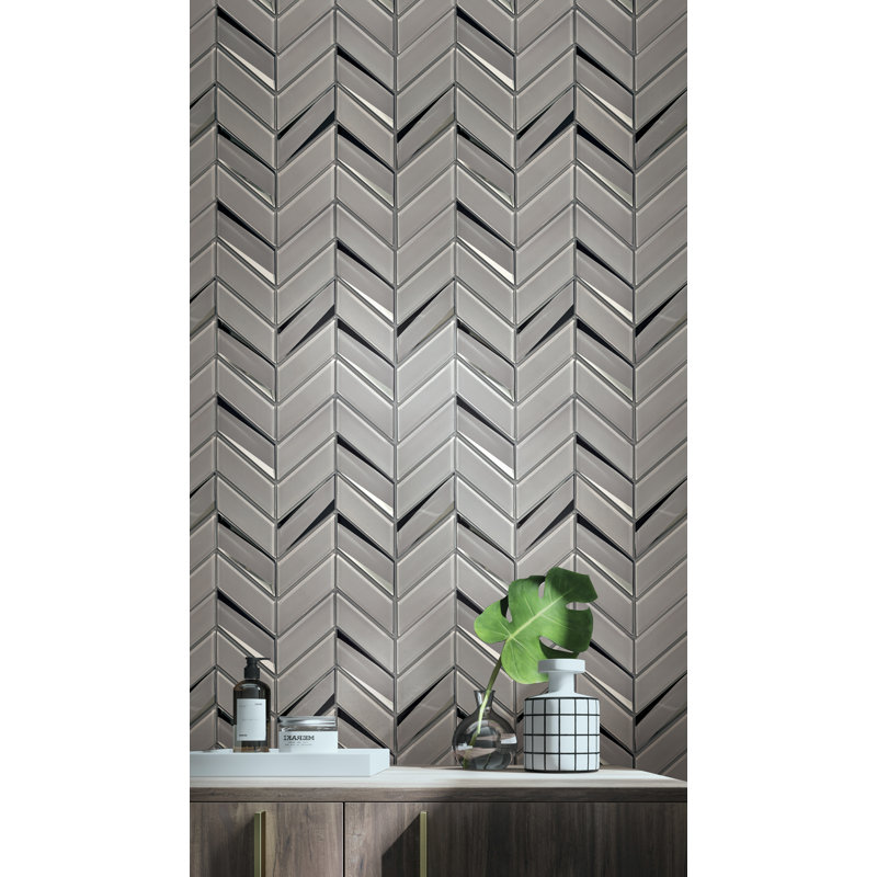 Carreau de mosaïque en verre à chevrons / chevrons 2 po x 4,25 po, gris