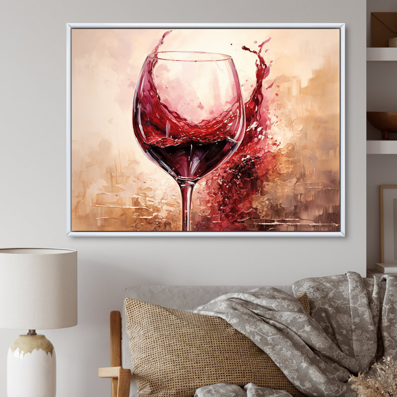 Cabernet Curve I - Vin, art mural encadré, salon, H 12 po x l 20 po x P 1 po, Cadre flottant blanc