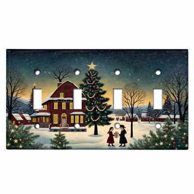 Metal Light Switch Plate Cover; US Standard Size 4 Gang Toggle - Festive Town