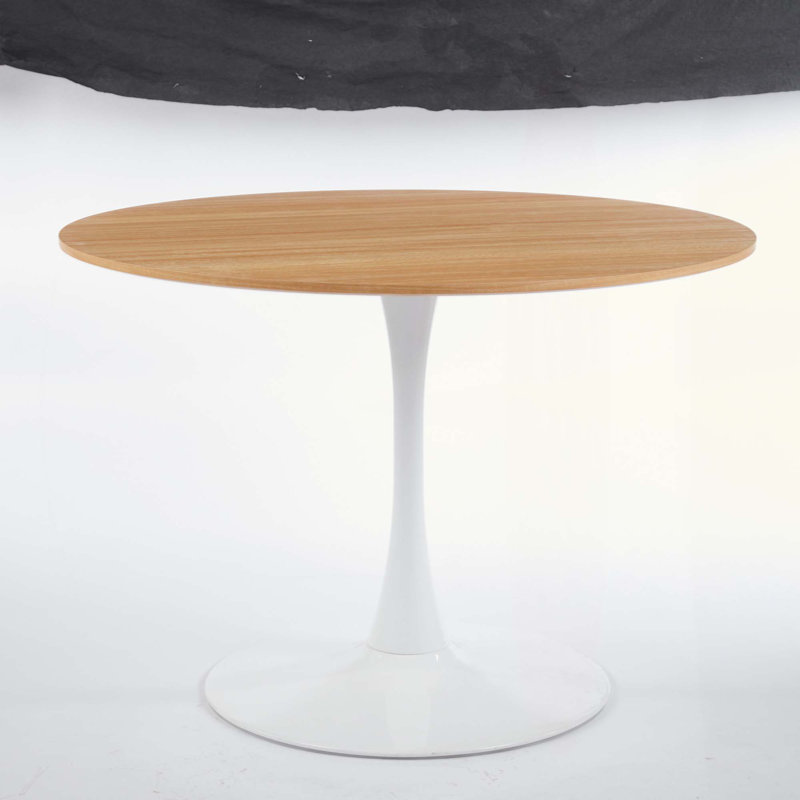 Bjarnheiður Pedestal Dining Table, White, Light Oak/White, 28.74" H x 42.12" W x 42.12'' D