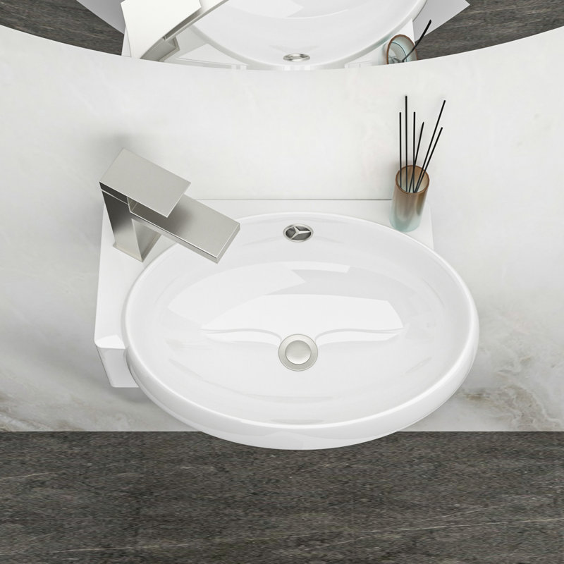 Lavabo de salle de bain mural en céramique blanc 16 x 11 pouces, trou de robinet simple, acide, surface lisse, faible absorption d'eau, résistance à l'apparence moderne, décor