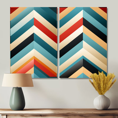 Motif géométrique Mid-Century bleu et beige - art géométrique abstrait géométrique 2 pièces