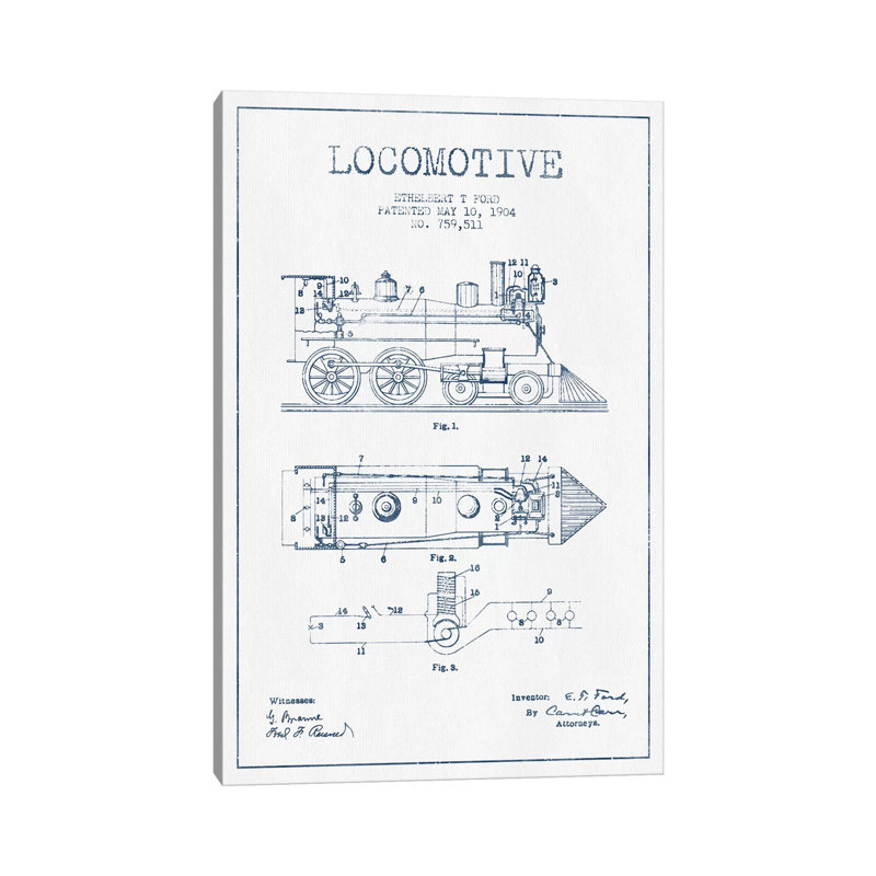 Ethelbert T. Ford Locomotive Pattern Sketch (Ink) by Aged Pixel - Wrapped Canvas Gallery-Wrapped Canvas Giclée
