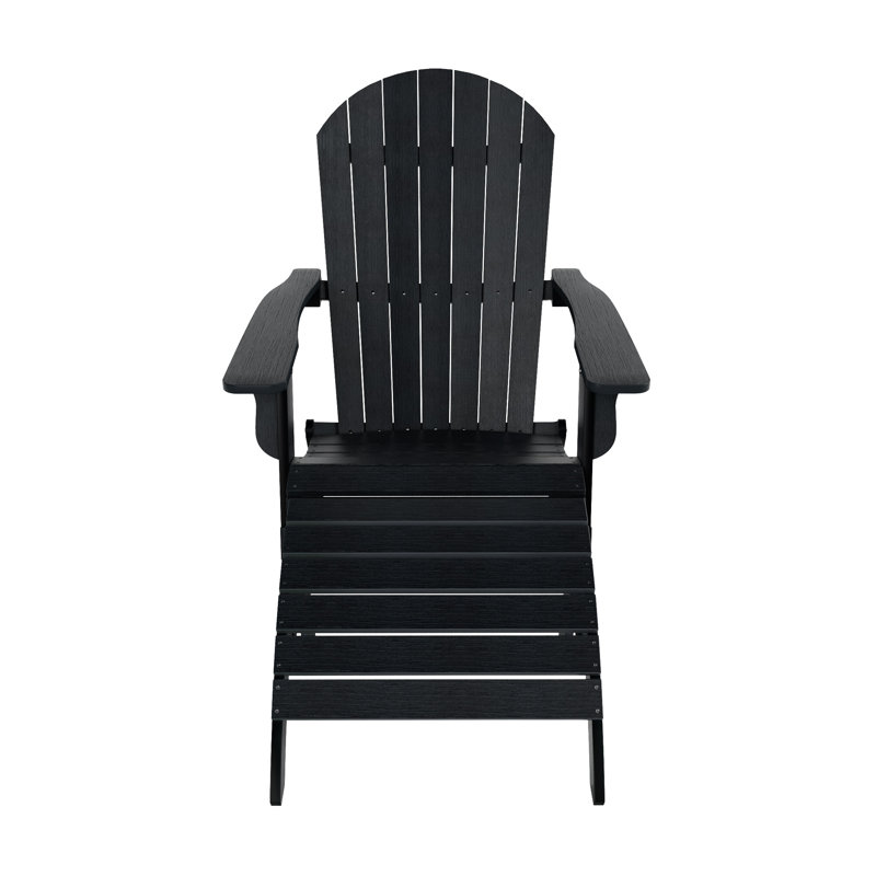 Arrlo Foldable Outdoor Adirondack Chair With Ottoman, Black