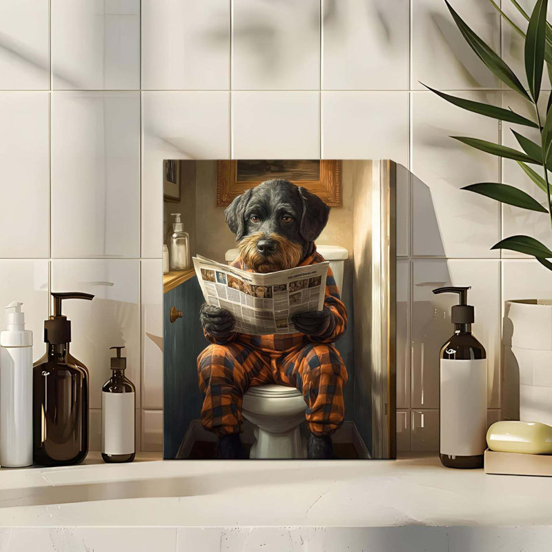 Funny Dog Bathroom Art Toilet Reading Canvas Steampunk Wall Decor, 60 cm H x 40 cm W