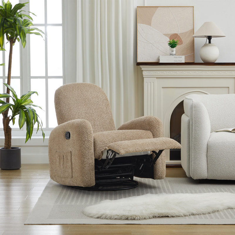 Haaniyah Boucle Fabric Swivel & Rocking Recliner, Brown Boucle