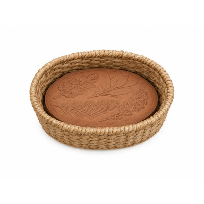 Eangee Handwoven Seagrass Bread Warmer Basket with Terracotta Warming Stone, Parsley, Sage, Rosemary and Thyme, Oval, Natural