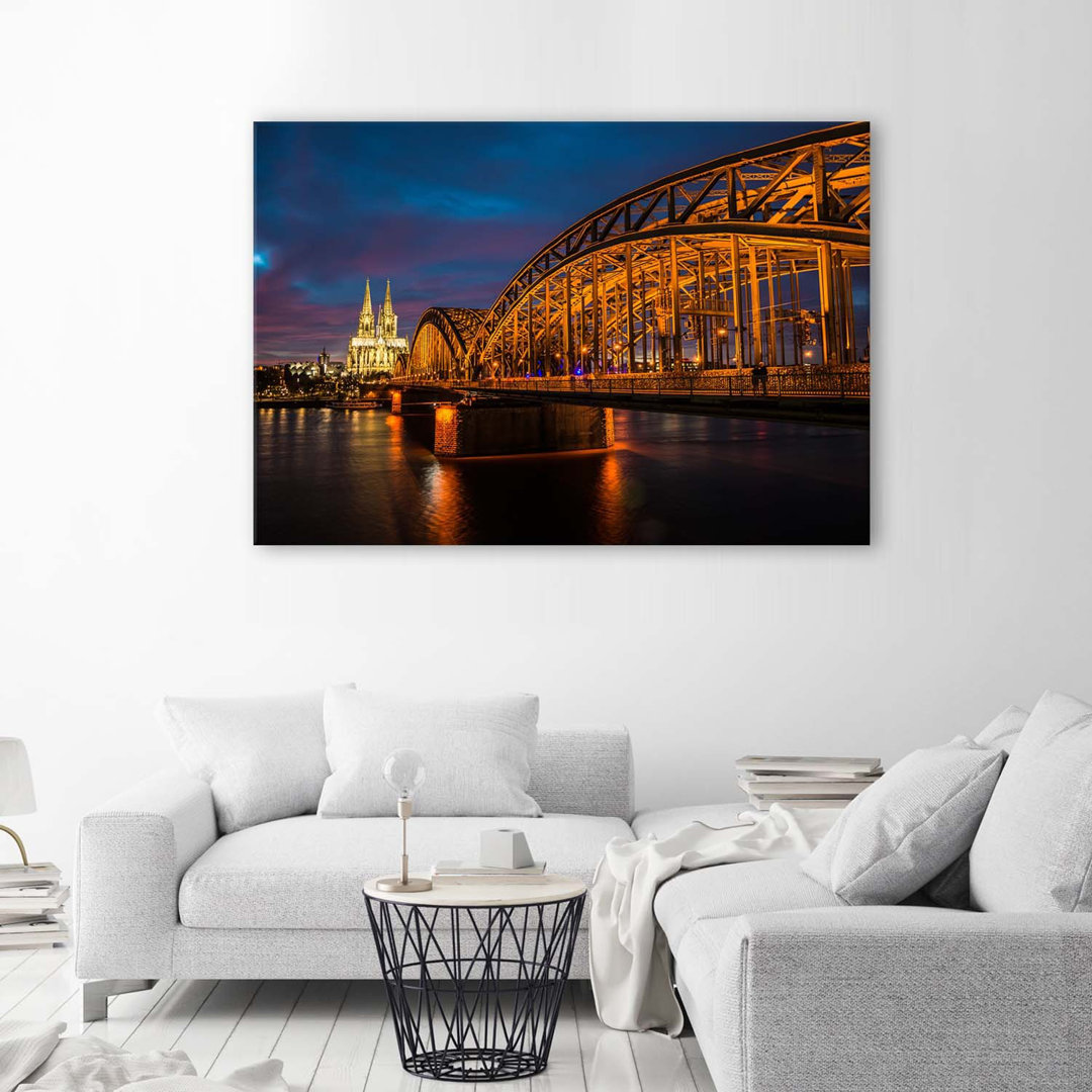 Leinwandbild Köln Hohenzollernbrücke und Dom bei Nacht