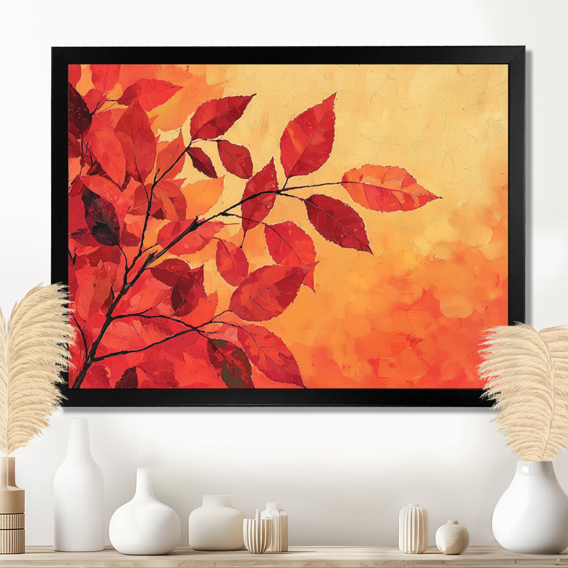 Automne, coucher de soleil sur feuille d'érable III - feuilles, art mural, Reproduction encadrée d'une seule photo sans pass