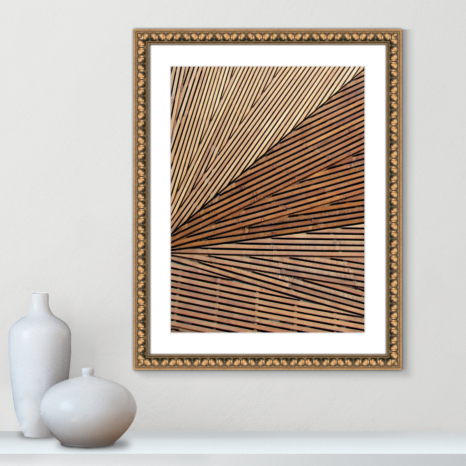 Fayette "Geometric Wood Panel 1" Print, 24" H x 18" W x 1.13" D, Gold Bead