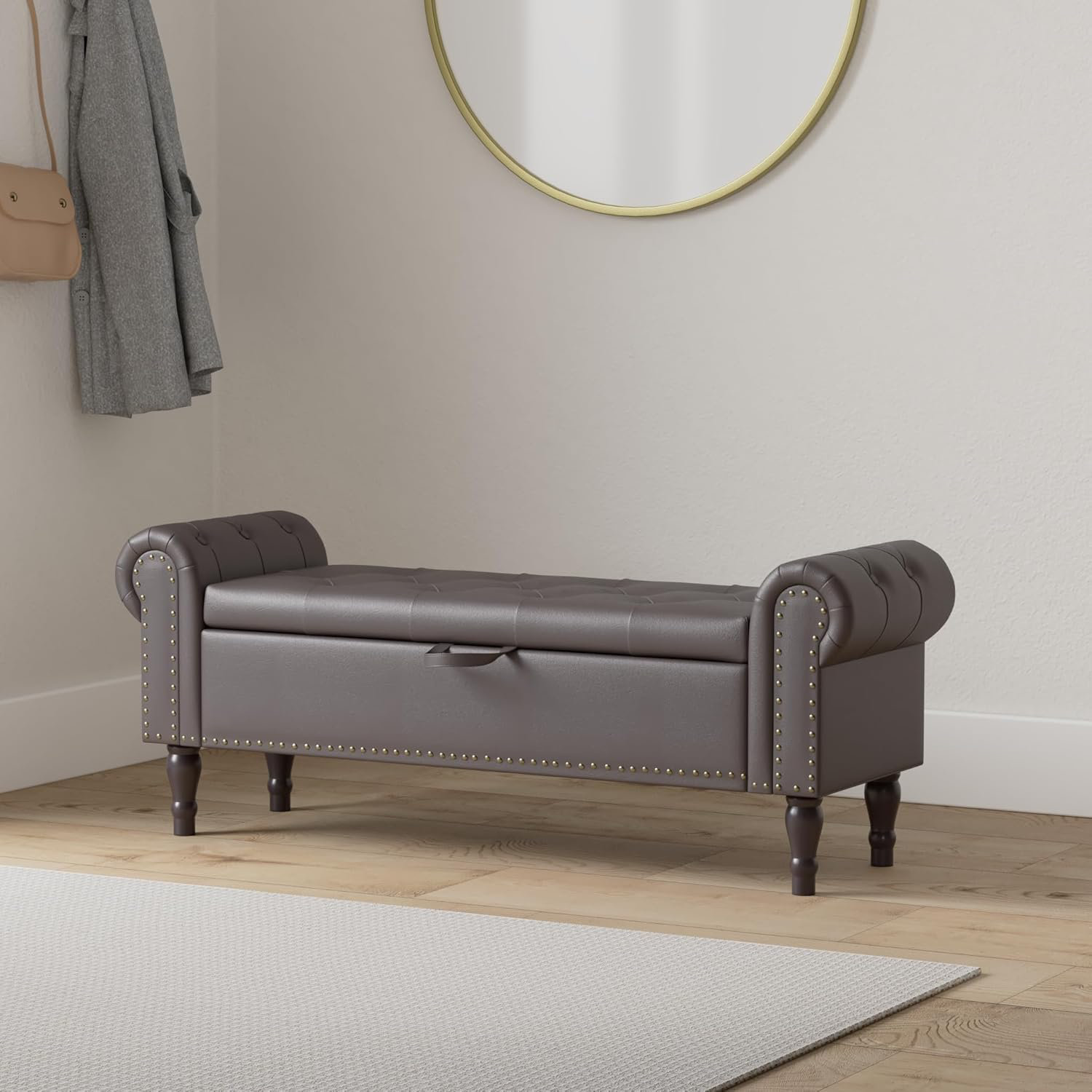 Queen Mary Rack Bench Red Barrel Studio Storage Bench, 50”Queen Tufted Button End Of Bed ...