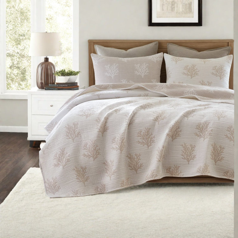 Ensemble de literie pour lit double réversible, courtepointe en polyester brun clair avec taies décoratives