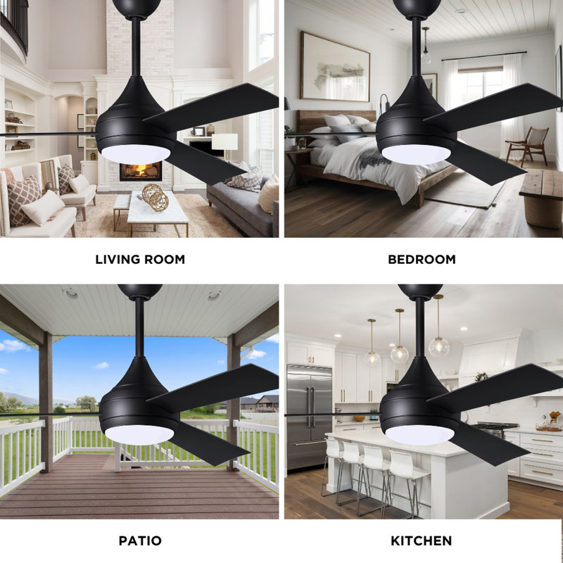 Donaire LED Outdoor Downrod Ceiling Fan, Matte Black, Matte Black