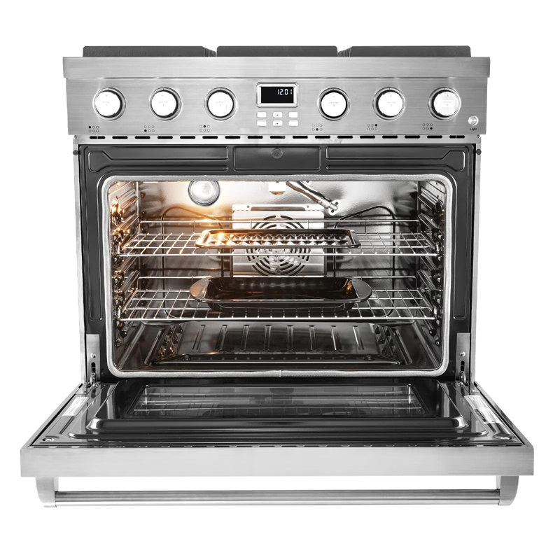 Four à gaz, largeur de 36 pouces, 6 brûleurs scellés, cuisinière et four autoportants en acier inoxydable, 6,0 pieds cubes Pi., Convection