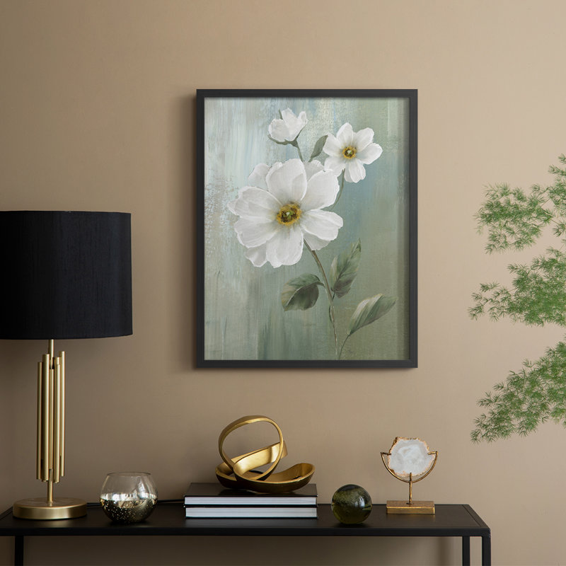 White Fancy II Framed Print - Solid Wood, Black, 15" H x 12" W