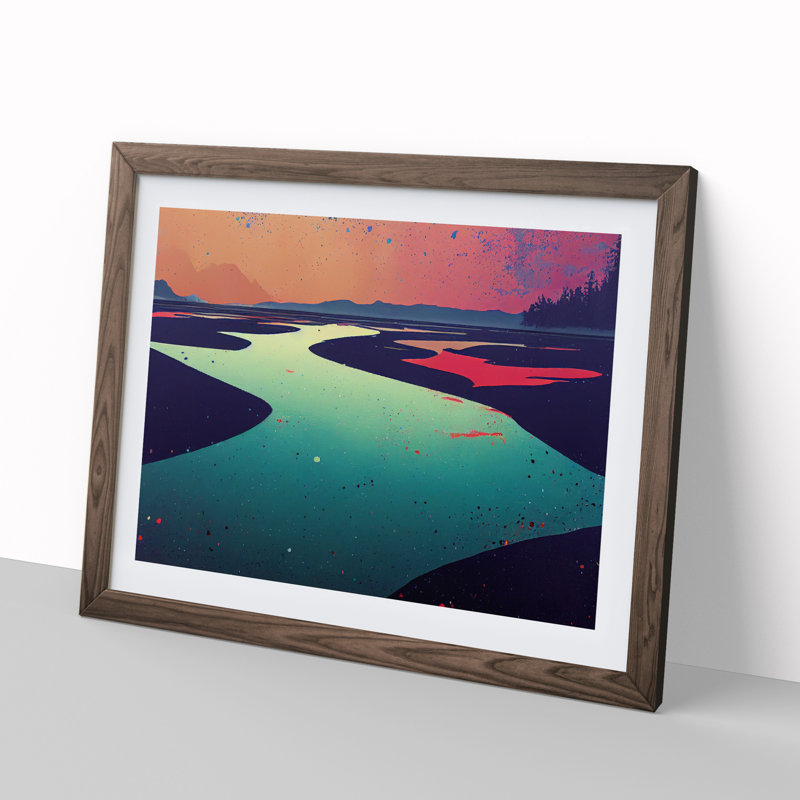 Colourful River - Single Picture Frame Painting, Walnut Framed, 34cm H x 46cm W x 2cm D