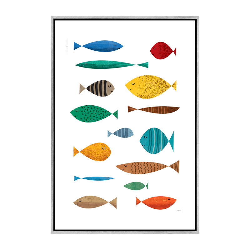 Poisson - imprimé, Pas de tapis, Toile avec cadre argenté, H 60 po x l 40po x P 1,5 po