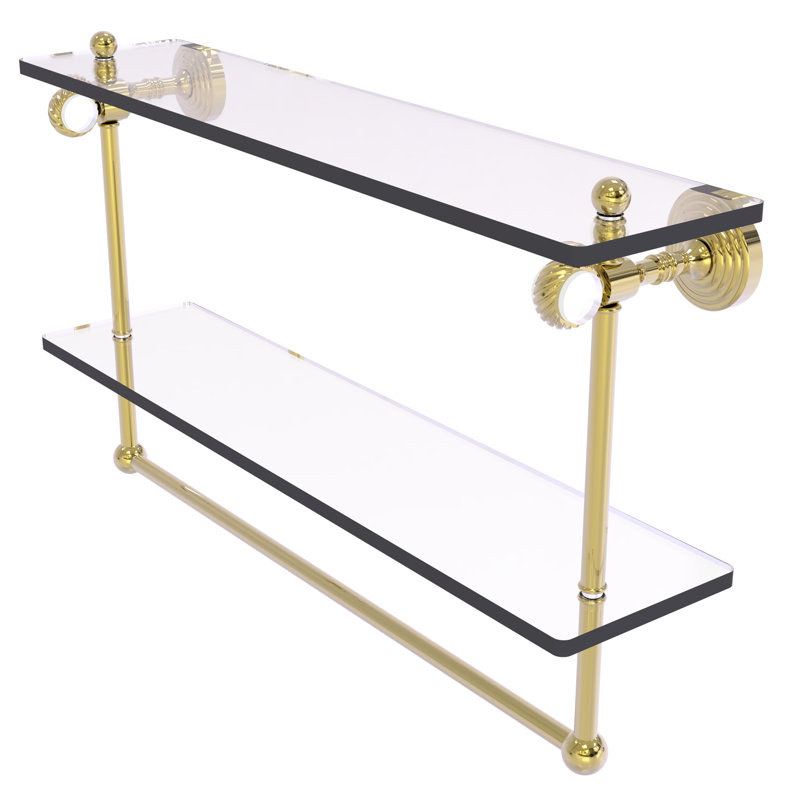 Étagère murale double en verre Jarrell, H 13 po x l 22 po x p 5,12 po, Laiton non laqué