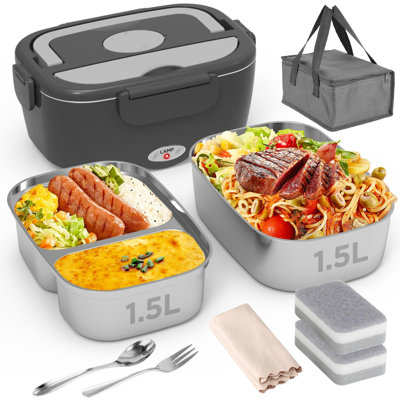 Electric Lunch Box Food Heater - 80W Fast Heating Lunch Box (12V/24V/110V) - Dual 1.5L SS Containers - Portable Food Warmer For Car, Truck, Office, Tr -  Prep & Savour, 12E6E8FAA3E74E669E714EB2E4C4572F
