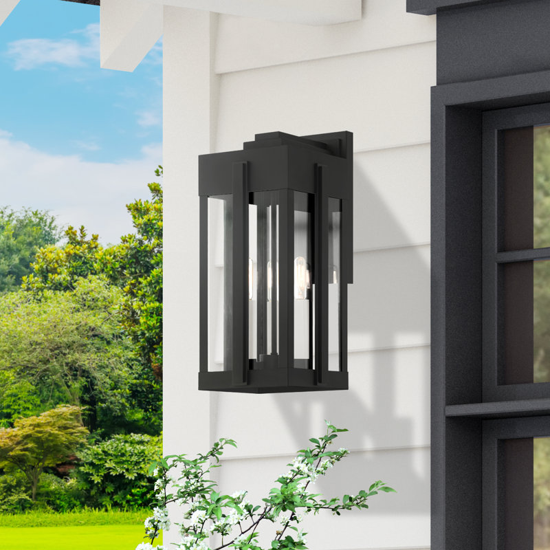 Lanterne murale d'extérieur à 3 ampoules Ikeisha, H 18 po x l 8 po x P 10,125 po, Noir