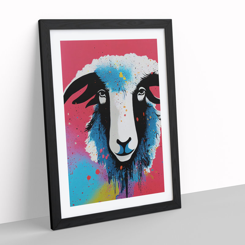 Sheep Drip No.1 Abstract - Single Picture Frame Painting, 64cm H x 46cm W x 2cm D, Black Framed