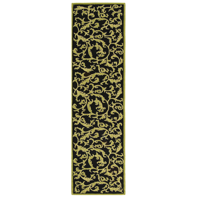 Hand Hooked Wool Floral Rug, Runner 2'6" x 12'