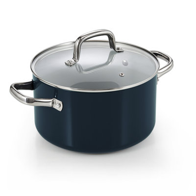 Marmite en céramique antiadhésive de 6 pintes avec couvercle, batterie de cuisine à induction, marmite pour la cuisson, conserves, sauce, coca, bleu