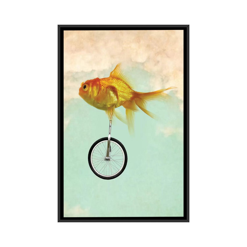 Unicycle Goldfish II by Vin Zzep - Print on Canvas, 66.04 cm H x 45.72 cm W, Black Framed