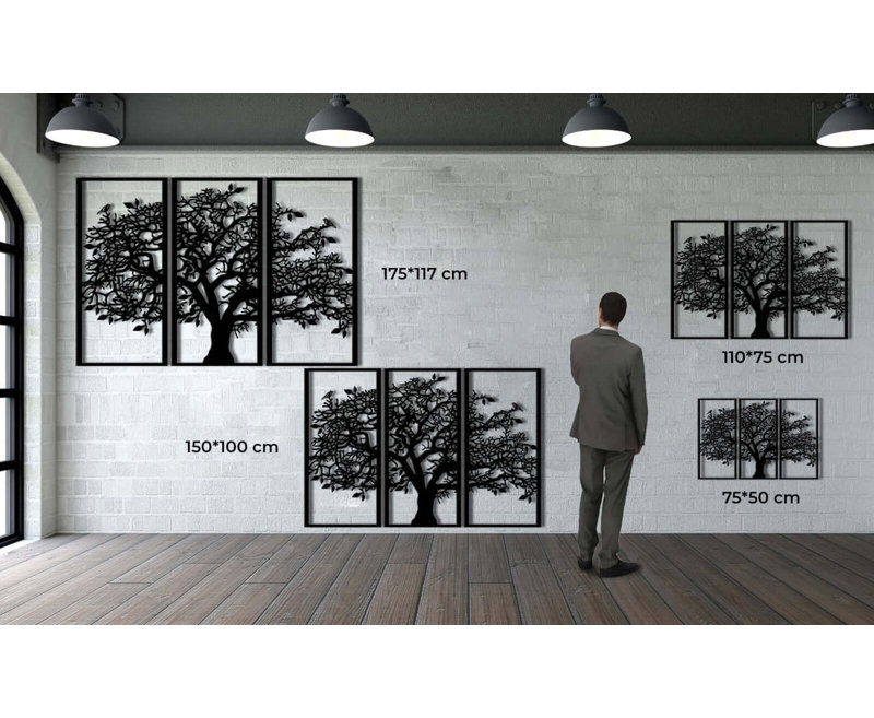 Arbre de vie, art mural en métal à 3 panneaux, H 30 po x l 43 po x P 1 po