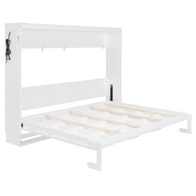 Grand lit escamotable pliant latéral de taille grand avec motif imprimé tendance, éclairage DEL sous le lit et prise USB intégrée - conception peu encombrante