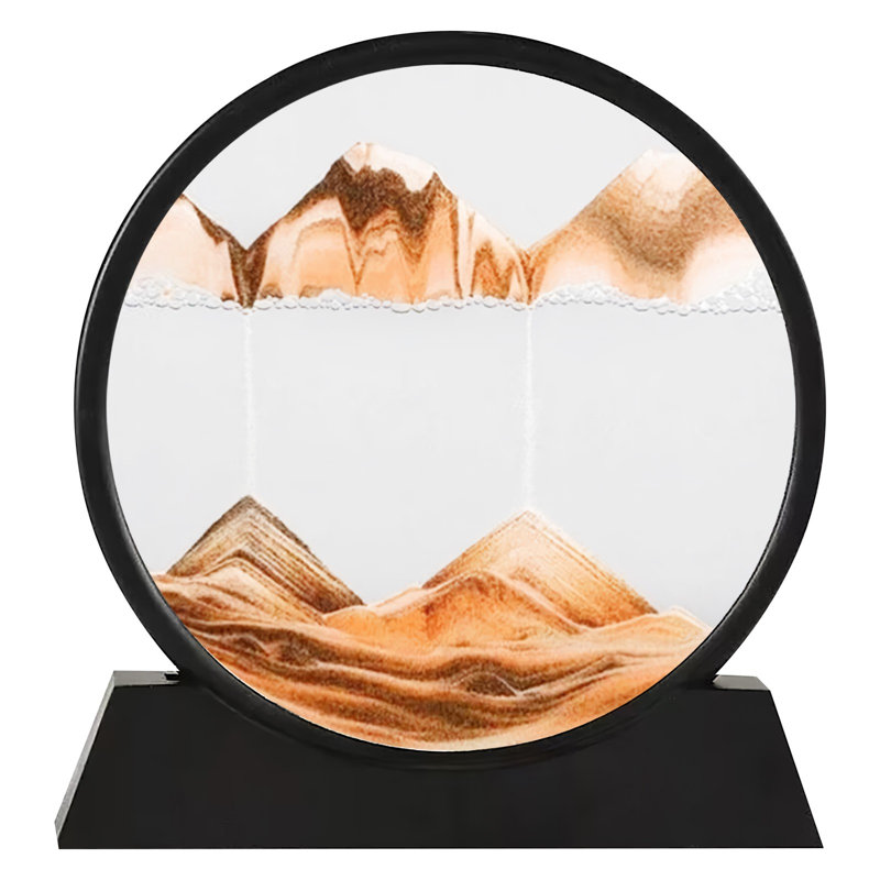 Tableau artistique de 30 cm (12 pouces) représentant les profondeurs marines, en verre rond, avec du sable en mouvement 3D.