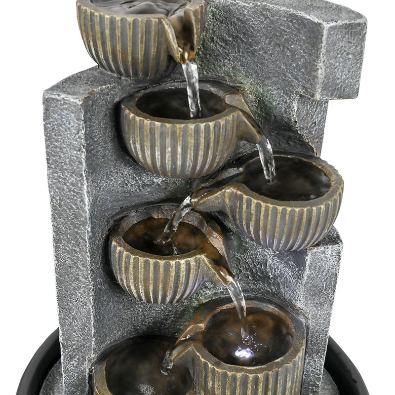 Chermaine Weather Resistant Cascade Fountain with Light, Grey