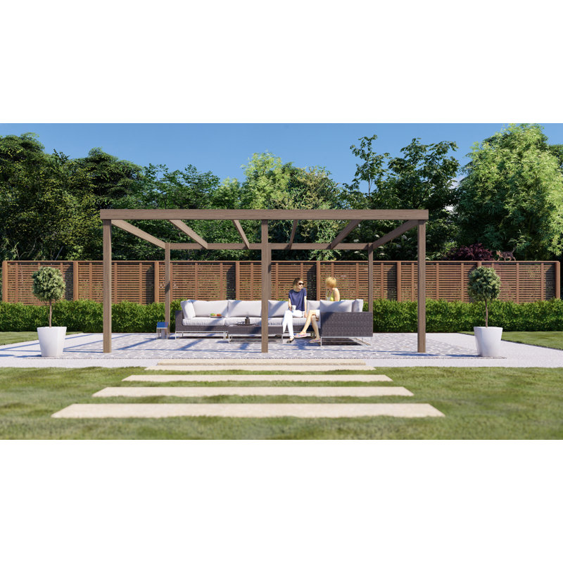 Angelys Solid Wood Pergola, Rustic Brown, 16' x 6'