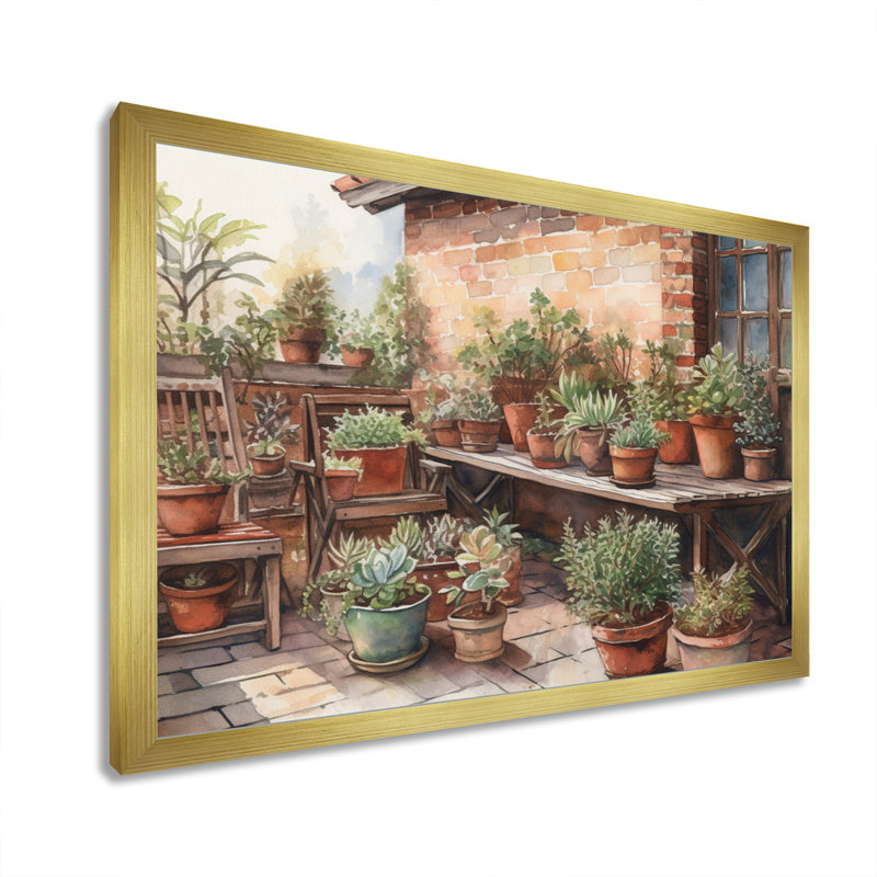 Rumjana Cottage Balcon Garden V sur toile, Encadrement doré, H 24 po x l 32 po x P 1 po