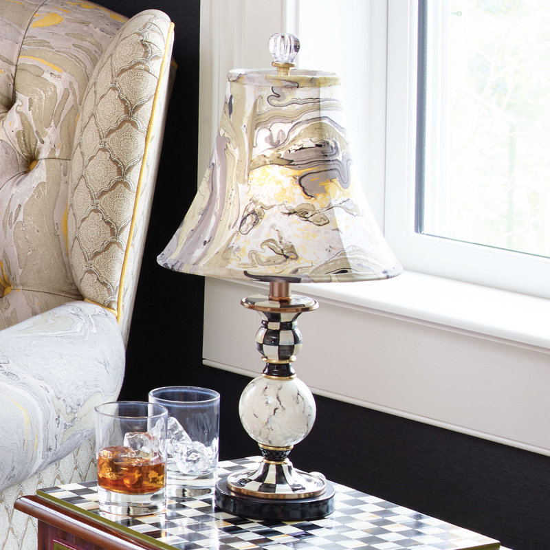 Brass and Silk Bell Shade Candlestick Lamp