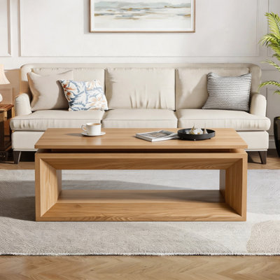 Table basse à plateau relevable 43,3 po en bois massif avec rangement caché