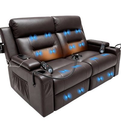 Fauteuil inclinable VANSOFA, canapé inclinable 2 places avec massage et chaleur, canapé fonctionnel sans outils, fauteuil inclinable USB-A et USB-C pour le salon