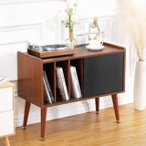 Record Player Stand With Charging Station And USB Ports, Large Storage Space Holds Up To 300 Albums, Vinyl Record Storage Cabinet, Turntable Stand, Record Player Table End Table,Brown