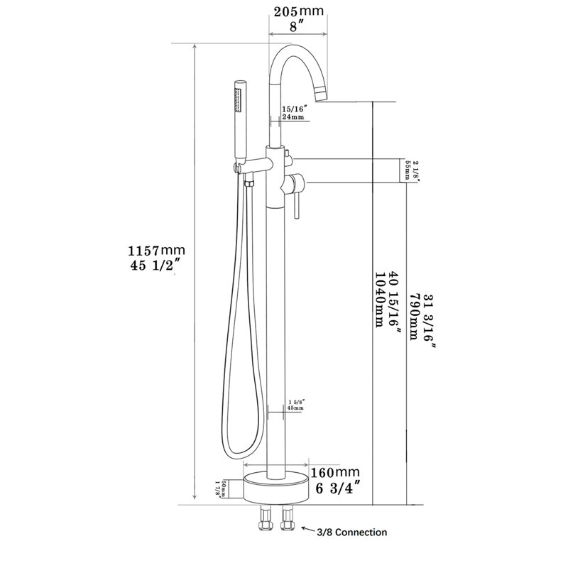 Topcraft Single Handle Floor Mounted Freestanding Tub Filler with Hand shower, Chrome