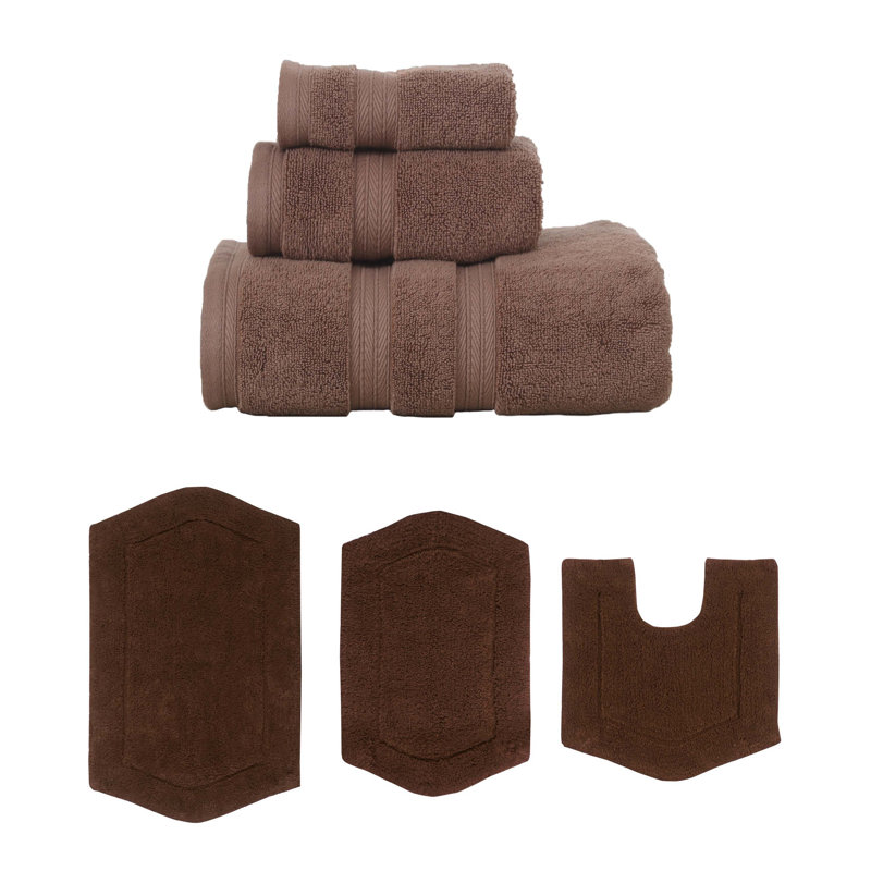 Bryd Collection 100% Soft Cotton 3 Pc Towel Set & 3 Pc Bath Rug Set, (Set of 6), Black
