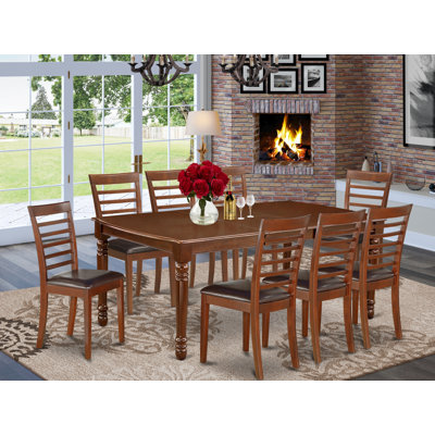 9 Piece Dining Table Set Includes a Rectangle Dining Room Table with Butterfly Leaf and 8 Faux Leather Upholstered Chairs, 42x78 Inch, Mahogany