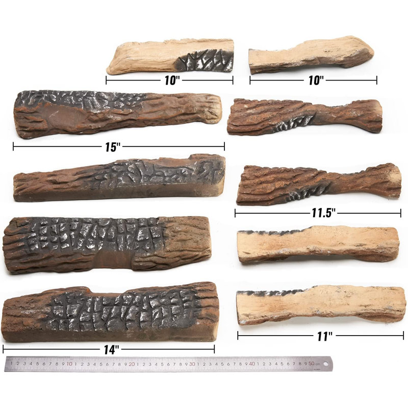 Gas Log for Fireplace, 10 Peice Realistic Ceramic Wood Logs for Fire Pit