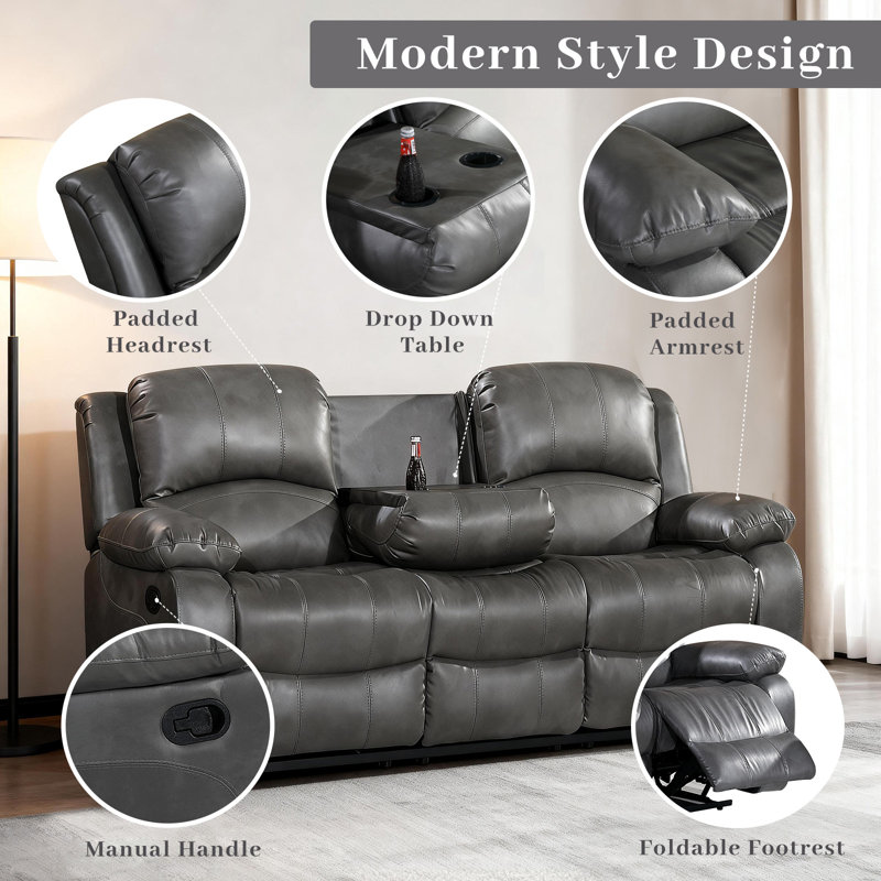 Convergent 85'' Upholstered Reclining Sofa, Manual, Gray