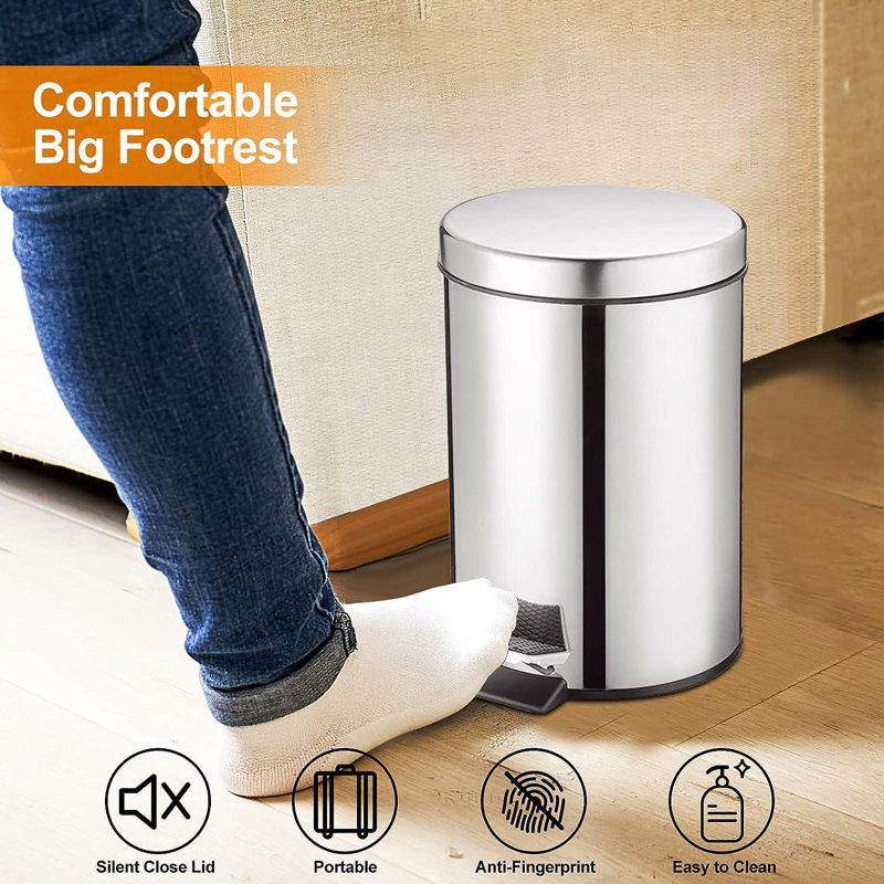 Milarain 3L Stainless Steel Step On Rubbish Bin With Removable Inner Bucket Pedal Bin