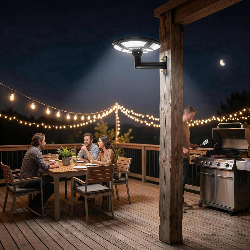 Lampadaire extérieur de 42 cm (16,5 pouces) avec support mural en L, 750 DEL, alimentation solaire et recharge CC, étanchéité IP65